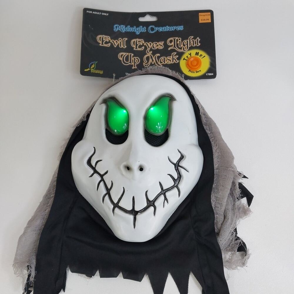 Vtg Evil‎ Eyes Light Up Skull Horror Mask Halloween Tested Batteries Needed